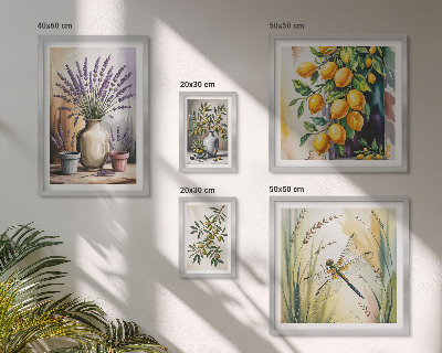 Lot de tableaux encadrés Olives citronnées florales rustiques