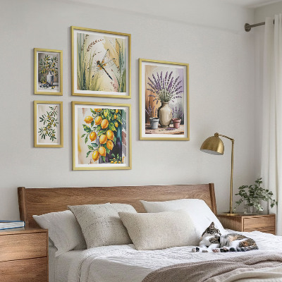 Lot de tableaux encadrés Olives citronnées florales rustiques