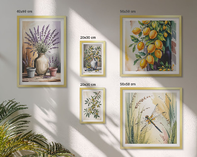 Lot de tableaux encadrés Olives citronnées florales rustiques