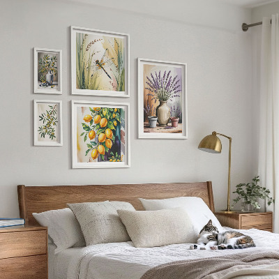Lot de tableaux encadrés Olives citronnées florales rustiques