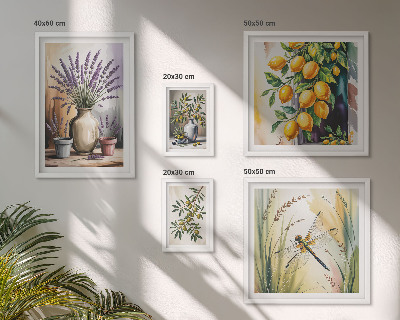 Lot de tableaux encadrés Olives citronnées florales rustiques