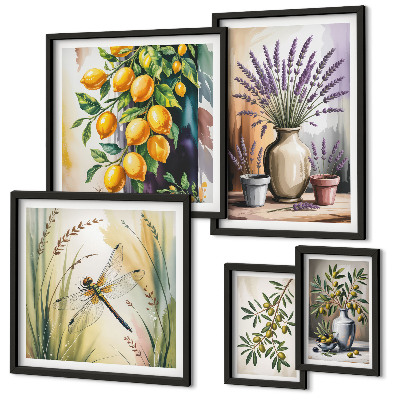 Lot de tableaux encadrés Olives citronnées florales rustiques