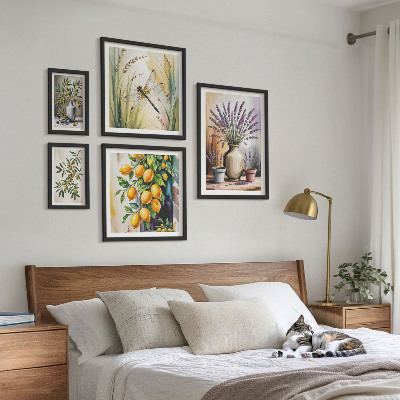 Lot de tableaux encadrés Olives citronnées florales rustiques