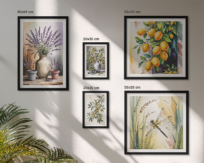 Lot de tableaux encadrés Olives citronnées florales rustiques