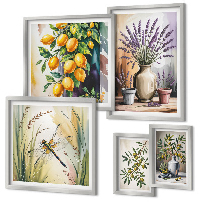 Lot de tableaux encadrés Olives citronnées florales rustiques
