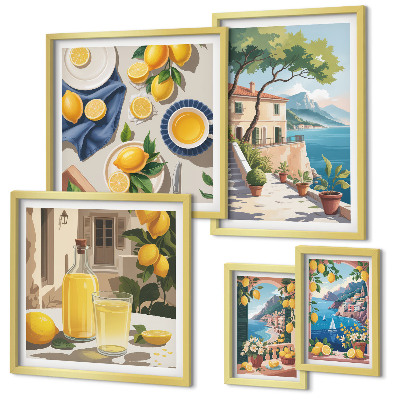 Ensemble de 5 tableaux Citrons avec une vue pittoresque
