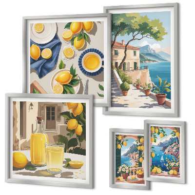 Ensemble de 5 tableaux Citrons avec une vue pittoresque