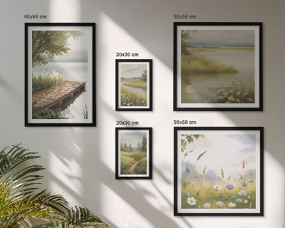 Ensemble de 5 tableaux Paysages paisibles avec un pont de prairie