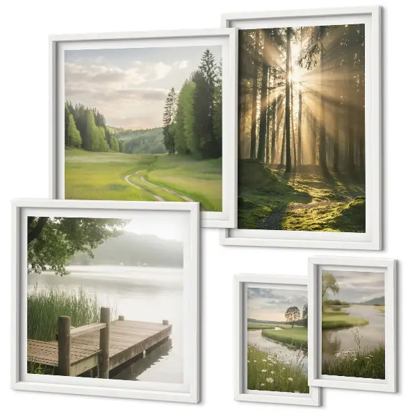 Tableau de décoration murale paysages forestiers avec soleil et eau