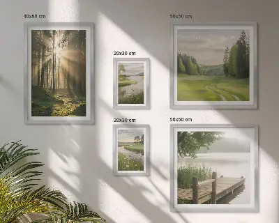 Tableau de décoration murale paysages forestiers avec soleil et eau