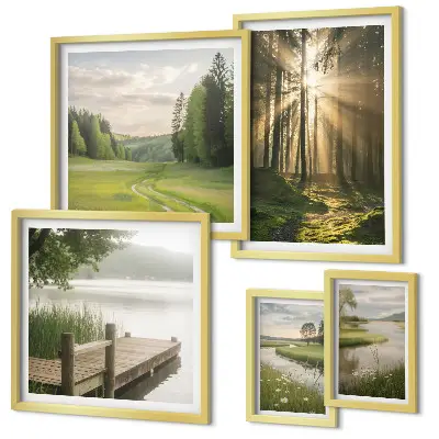 Tableau de décoration murale paysages forestiers avec soleil et eau