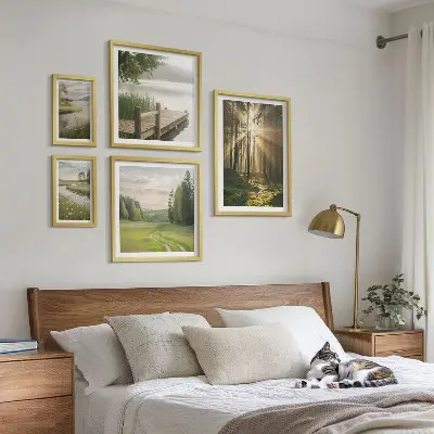 Tableau de décoration murale paysages forestiers avec soleil et eau