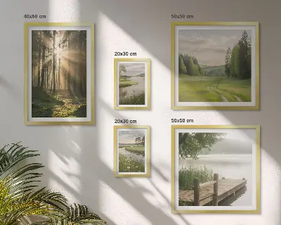 Tableau de décoration murale paysages forestiers avec soleil et eau