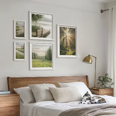 Tableau de décoration murale paysages forestiers avec soleil et eau