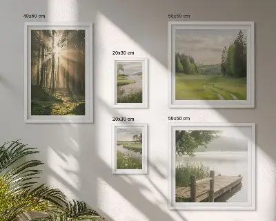 Tableau de décoration murale paysages forestiers avec soleil et eau