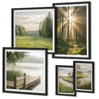 Tableau de décoration murale paysages forestiers avec soleil et eau