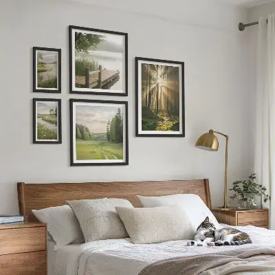Tableau de décoration murale paysages forestiers avec soleil et eau