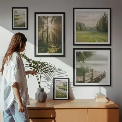 Tableau de décoration murale paysages forestiers avec soleil et eau