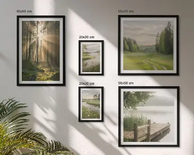 Tableau de décoration murale paysages forestiers avec soleil et eau