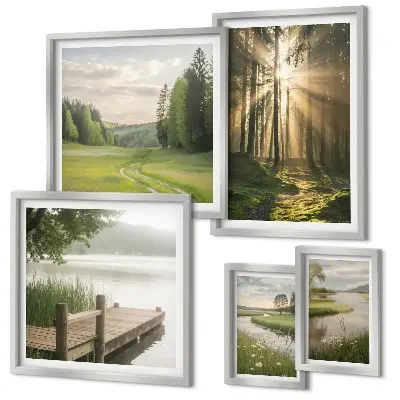 Tableau de décoration murale paysages forestiers avec soleil et eau