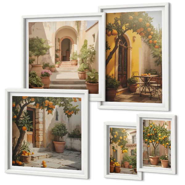 Lot de tableaux encadrés Charmantes rues orangées