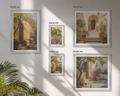 Lot de tableaux encadrés sur le thème des charmantes rues orangées