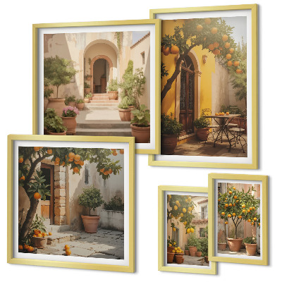 Lot de tableaux encadrés Charmantes rues orangées