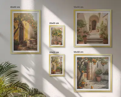 Lot de tableaux encadrés sur le thème des charmantes rues orangées