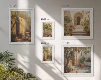 Lot de tableaux encadrés sur le thème des charmantes rues orangées