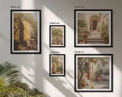Lot de tableaux encadrés sur le thème des charmantes rues orangées