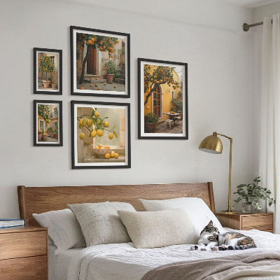 Ensemble de 5 tableaux Agrumes dans le jardin