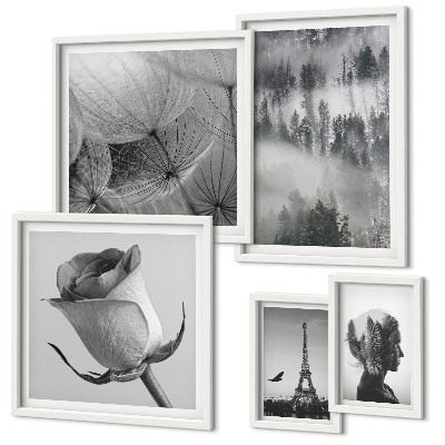 Lot de tableaux encadrés Ville de la nature en noir et blanc