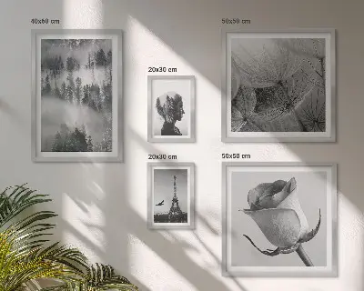 Lot de tableaux encadrés représentant une ville dans la nature en noir et blanc