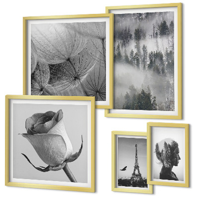 Lot de tableaux encadrés Ville de la nature en noir et blanc