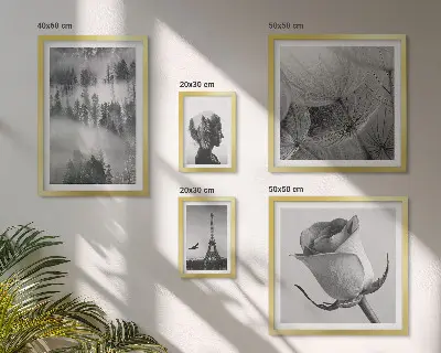 Lot de tableaux encadrés représentant une ville dans la nature en noir et blanc