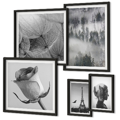 Lot de tableaux encadrés Ville de la nature en noir et blanc