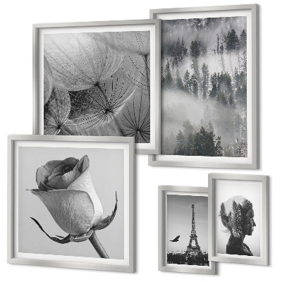 Lot de tableaux encadrés Ville de la nature en noir et blanc