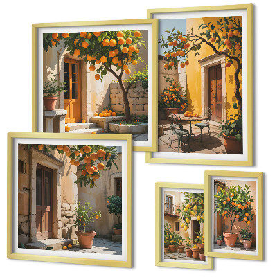 Ensemble de 5 tableaux Agrumes dans les jardins