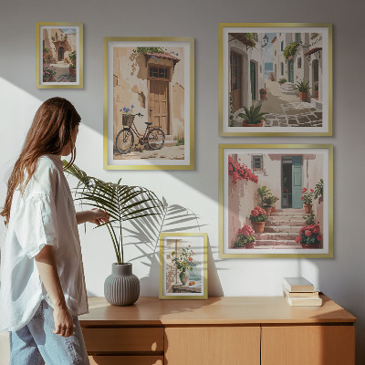 Lot de tableaux encadrés Des rues charmantes avec un vélo