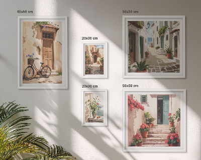 Lot de tableaux encadrés Des rues charmantes avec un vélo