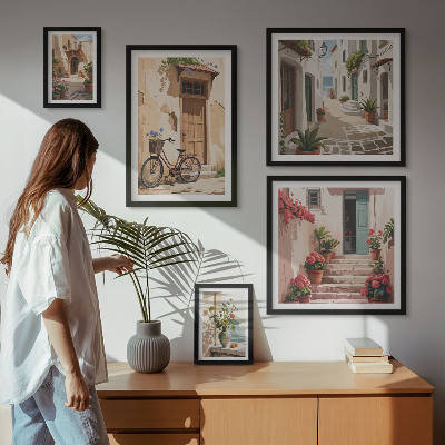 Lot de tableaux encadrés Des rues charmantes avec un vélo