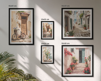 Lot de tableaux encadrés Des rues charmantes avec un vélo