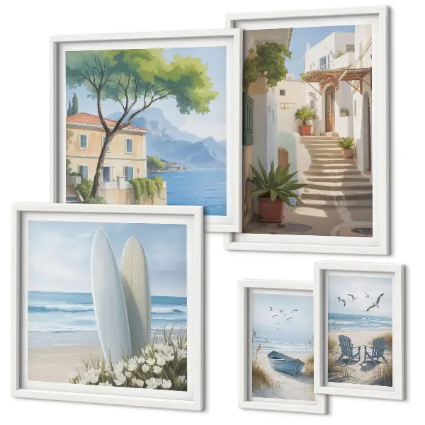 Vues élégantes sur la mer ensemble de 5 tableaux