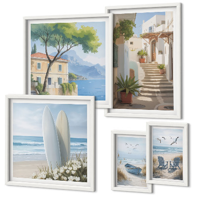 Ensemble de 5 tableaux Vues élégantes sur la mer