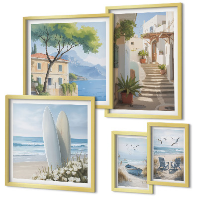 Ensemble de 5 tableaux Vues élégantes sur la mer