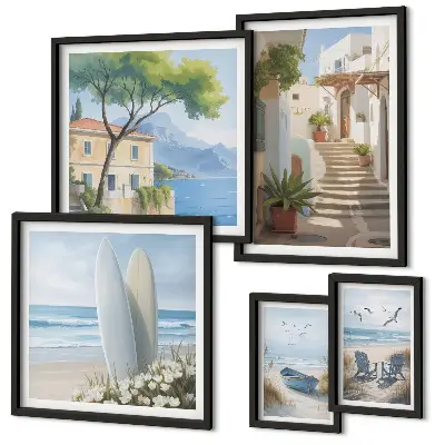 Vues élégantes sur la mer ensemble de 5 tableaux