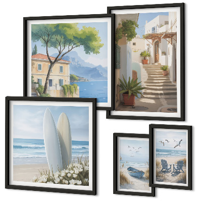 Ensemble de 5 tableaux Vues élégantes sur la mer