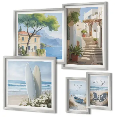 Vues élégantes sur la mer ensemble de 5 tableaux