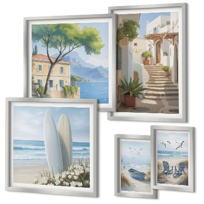 Ensemble de 5 tableaux Vues élégantes sur la mer
