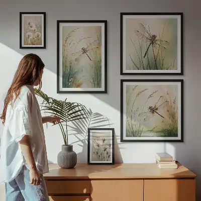 Tableau de décoration murale avec des motifs bohèmes naturels et des libellules